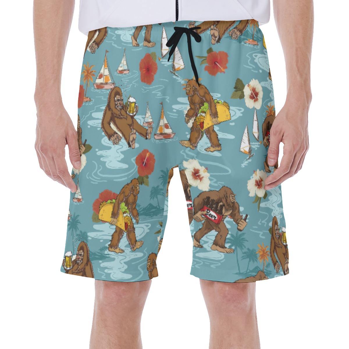 Funny Bigfoot Beer Blue Hawaiian Swim Trunks For Men - variant image 1