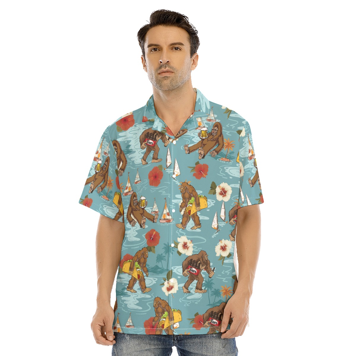 Bigfoot Beer Blue Hawaiian Shirt - variant image 1