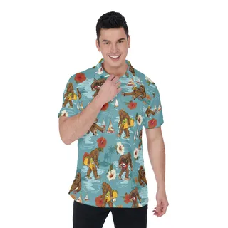 Funny Bigfoot Beer Hibiscus Hawaiian Polo Shirt For Men