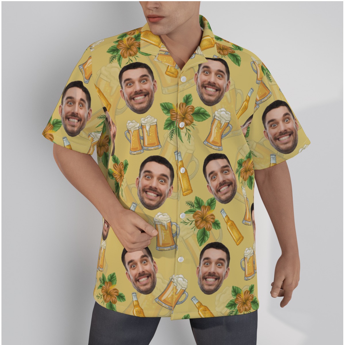 Custom Your Face Beer Flowers Hawaiian Shirt For Men - variant image 1