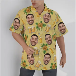 Custom Your Face Beer Flowers Hawaiian Shirt For Men