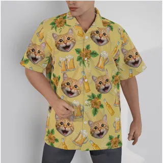Funny Custom Pet Face Beer Hibiscus Hawaiian Shirt For Men