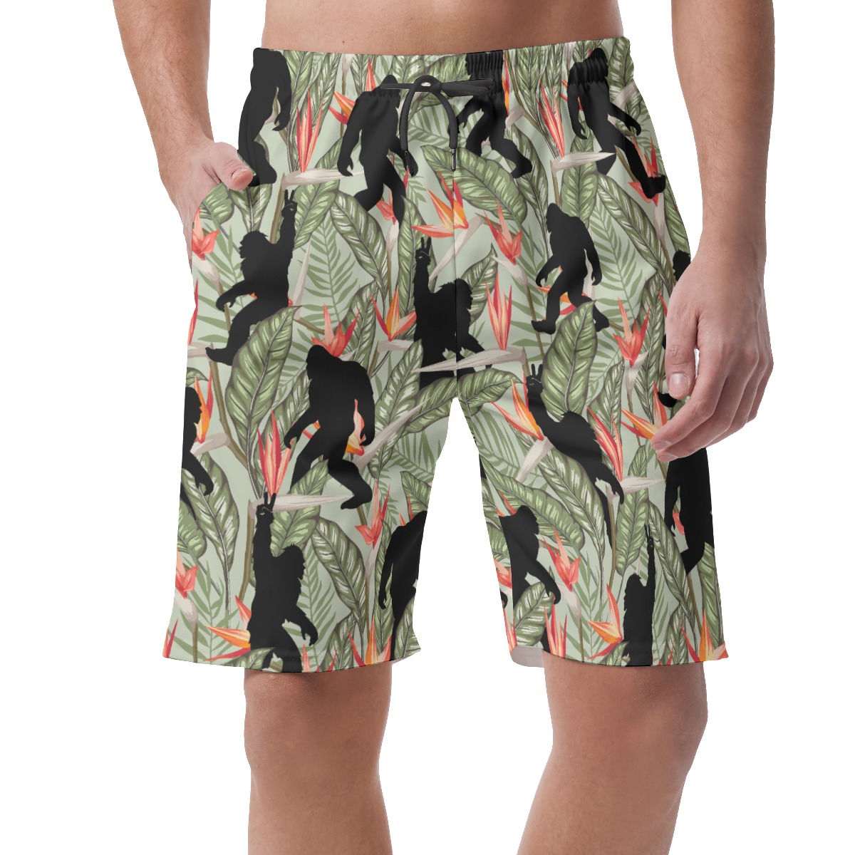 Floral Bigfoot Green Hawaiian Beach Shorts For Men - variant image 1