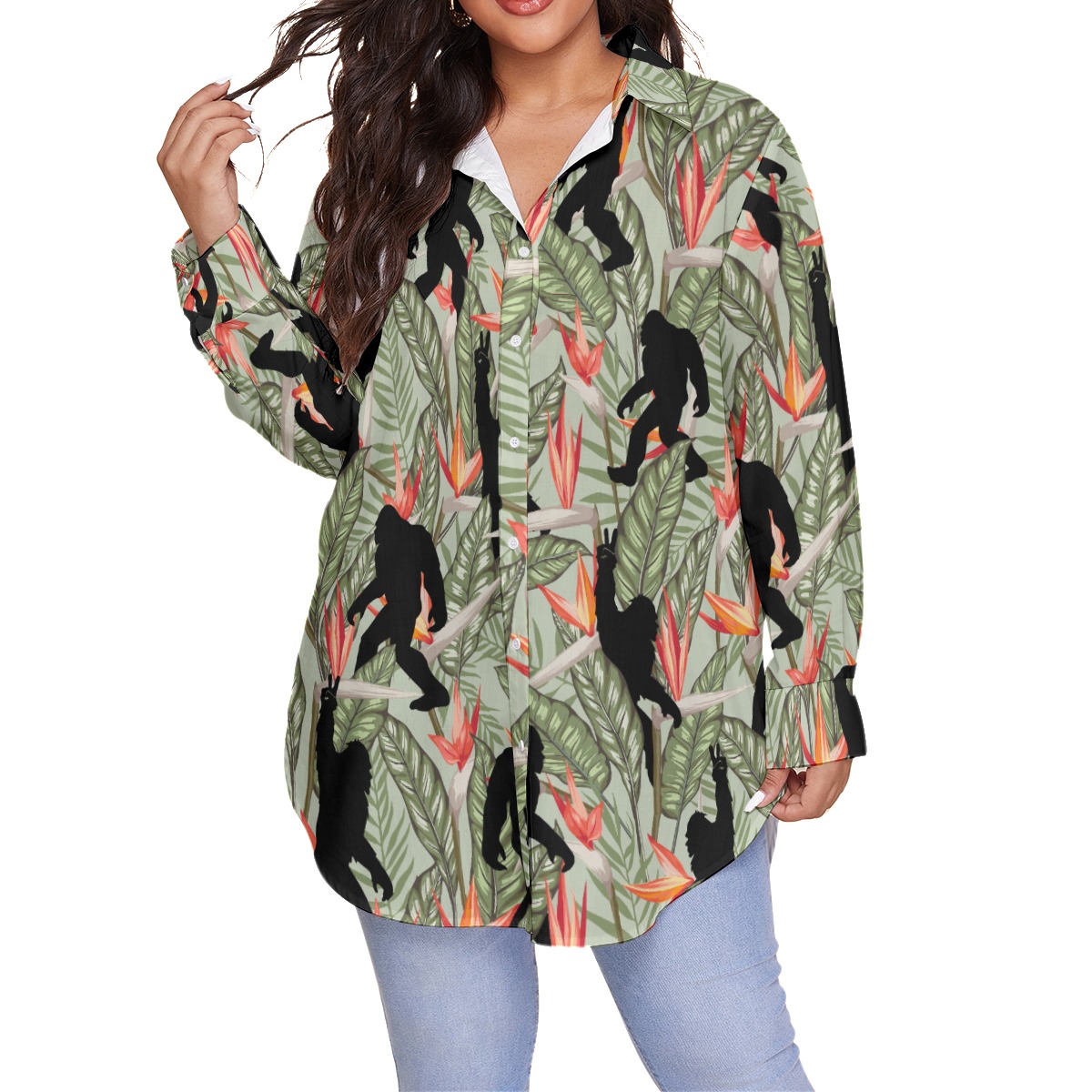 Tropical Bigfoot Green Plus Size Hawaiian Shirt For Women - variant image 1