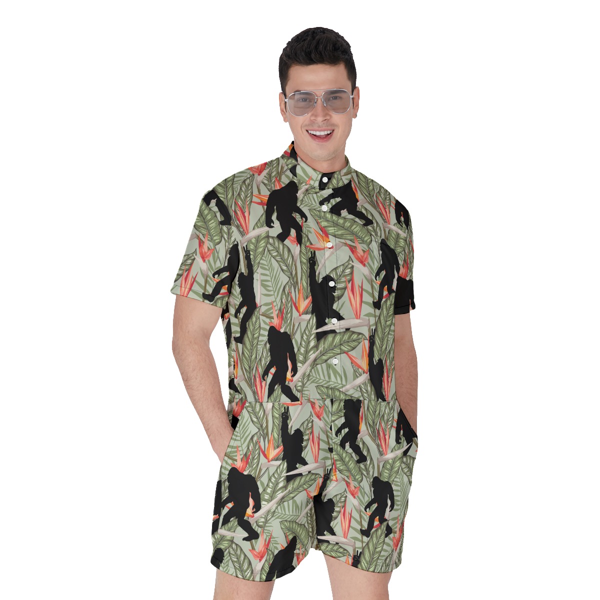 Tropical Bigfoot Men's Hawaiian Romper - variant image 1
