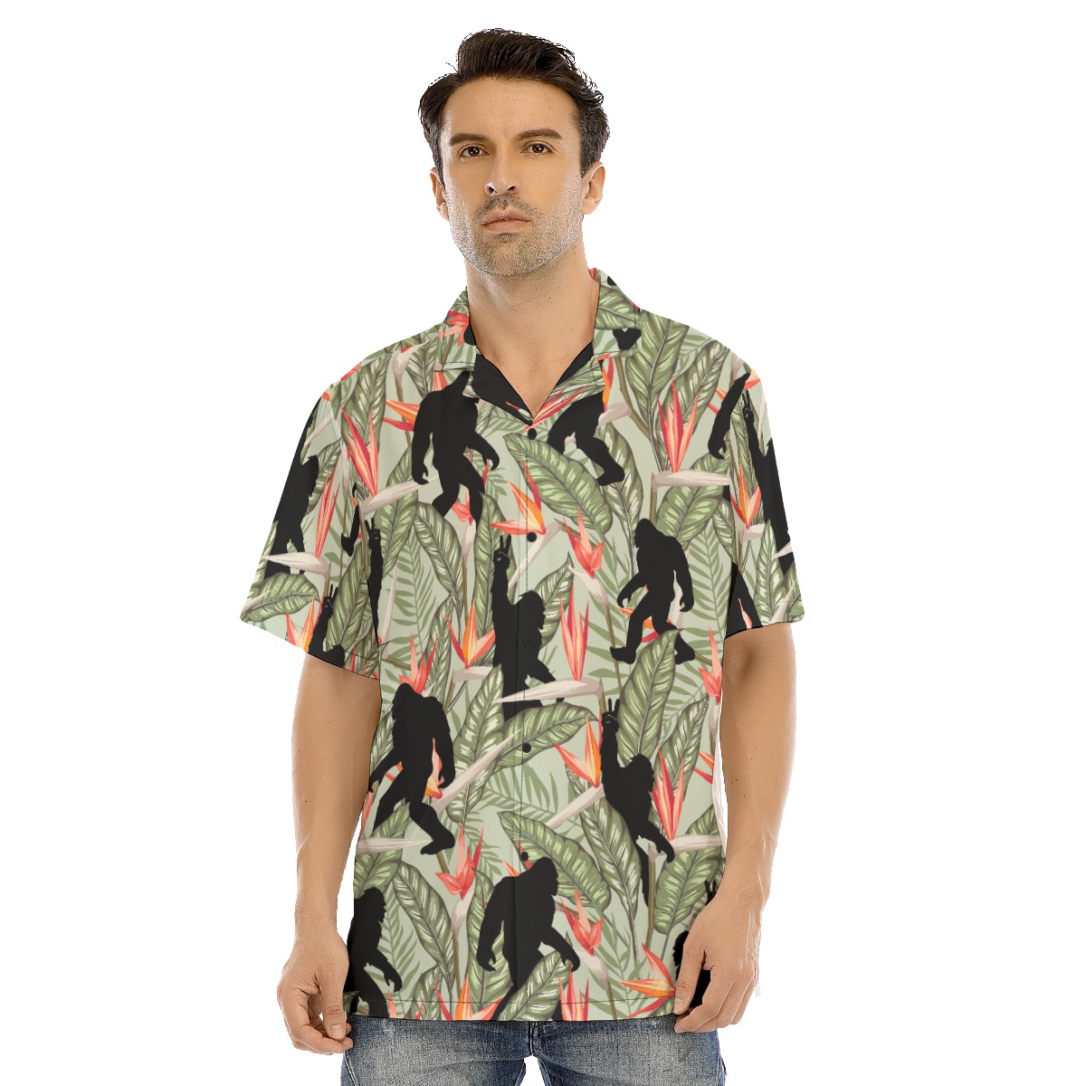 Tropical Bigfoot Green Hawaiian Shirt - variant image 1