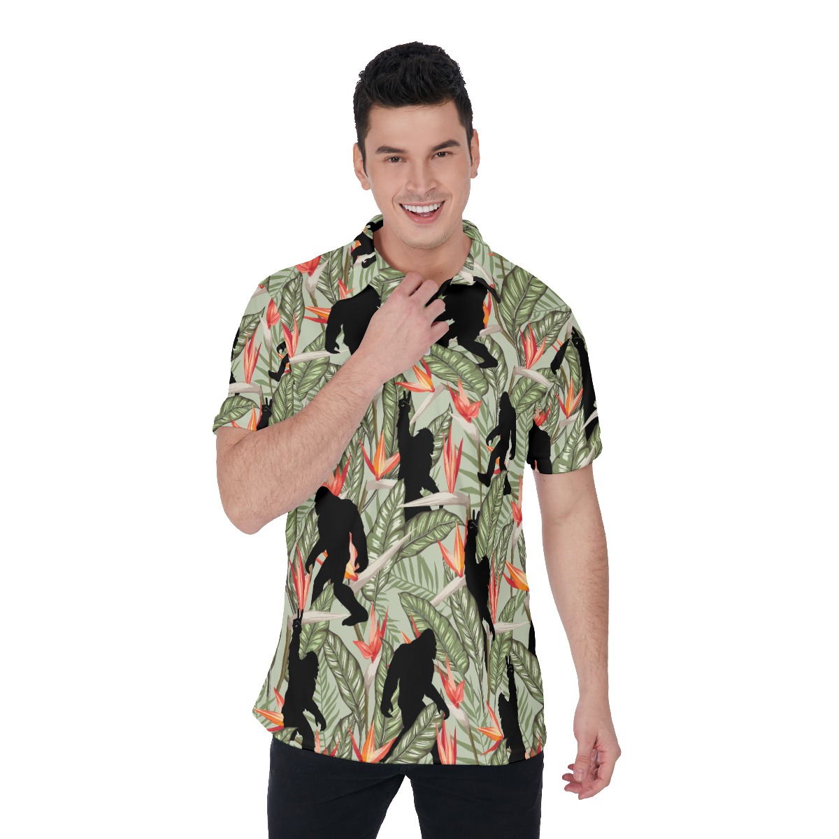 Funny Bigfoot Tropical Hawaiian Polo Golf Shirt For Men - variant image 1