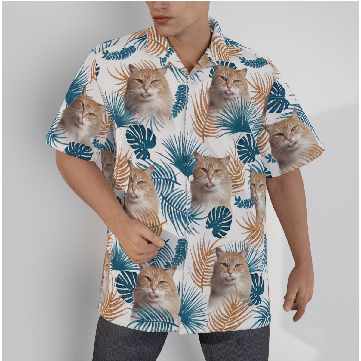 Custom Your Cat Face Hawaiian Shirt Tropical Print - variant image 1