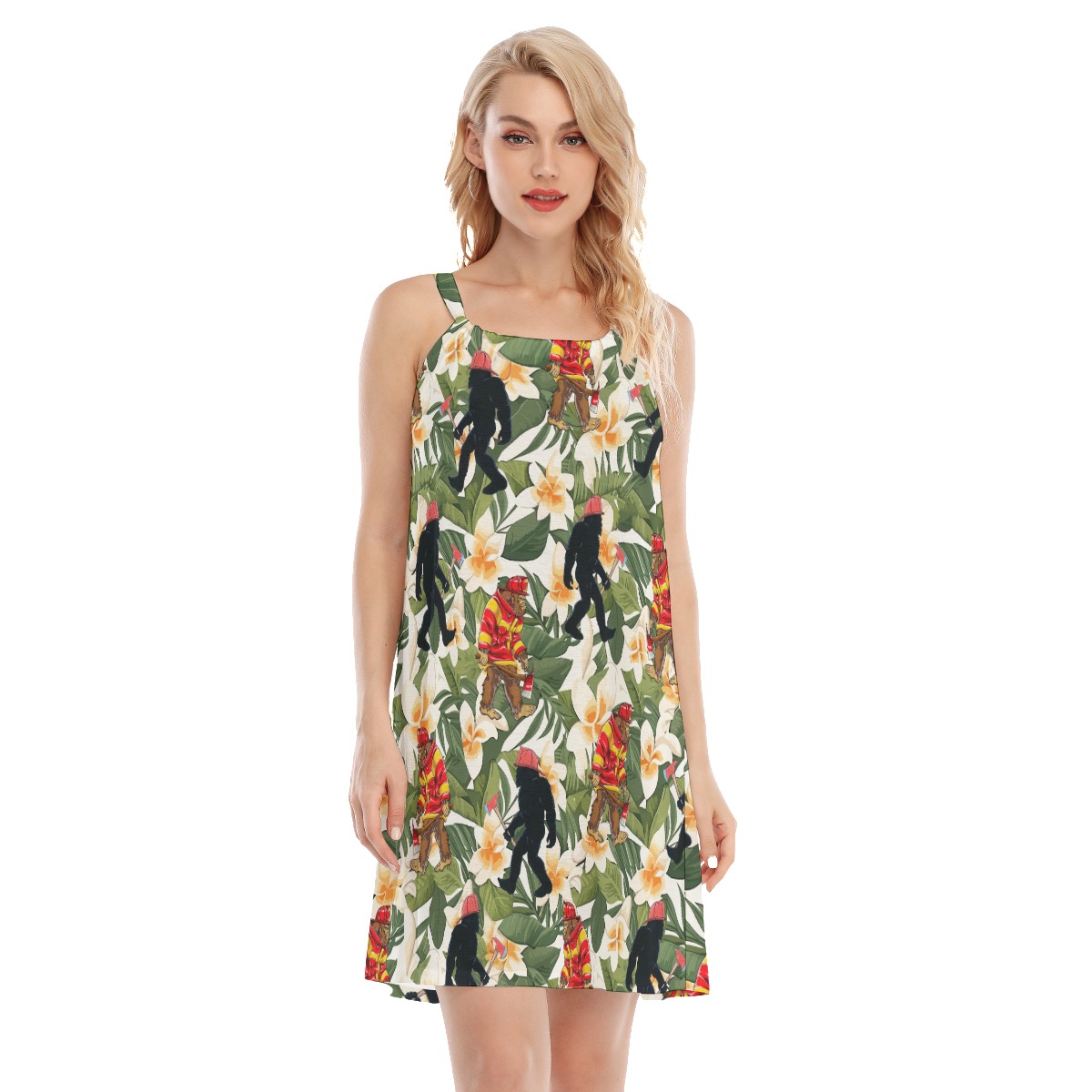 Floral Bigfoot Firefighter Aloha Cami Dress For Women - variant image 1