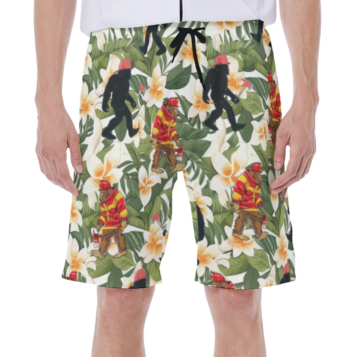 Tropical Bigfoot Firefighter Hawaiian Swim Trunks For Men - variant image 1