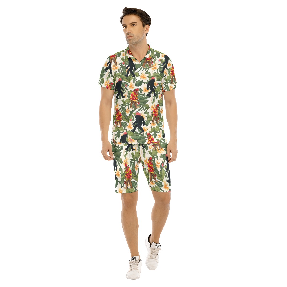 Tropical Firefighter Bigfoot Hawaiian Shirt And Shorts For Men - variant image 1
