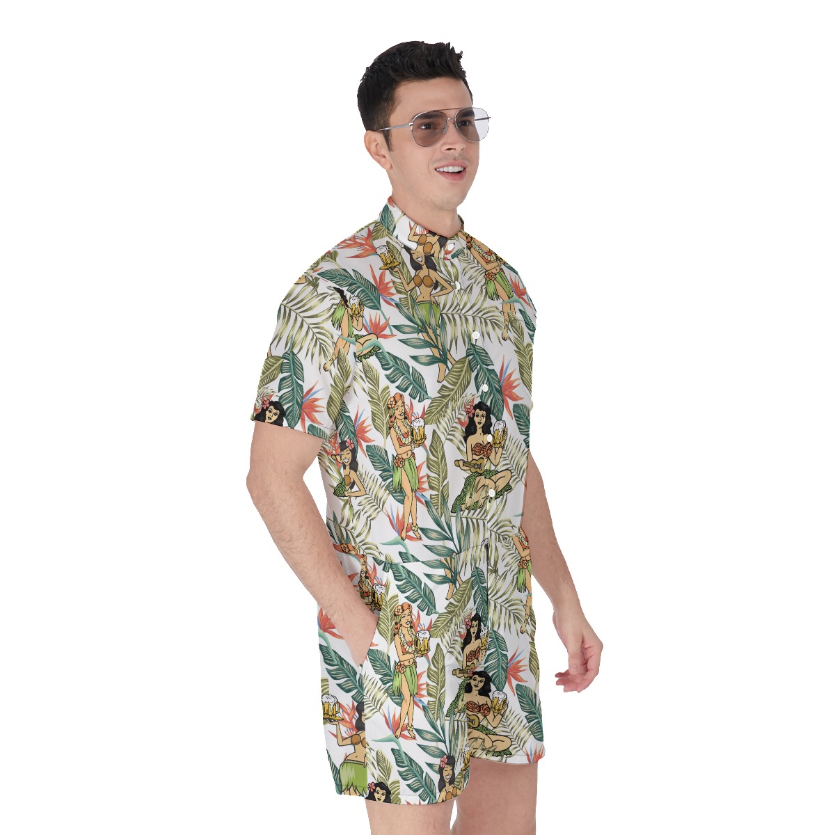 Funny Hula Girl And Beer Tropical Men's Romper