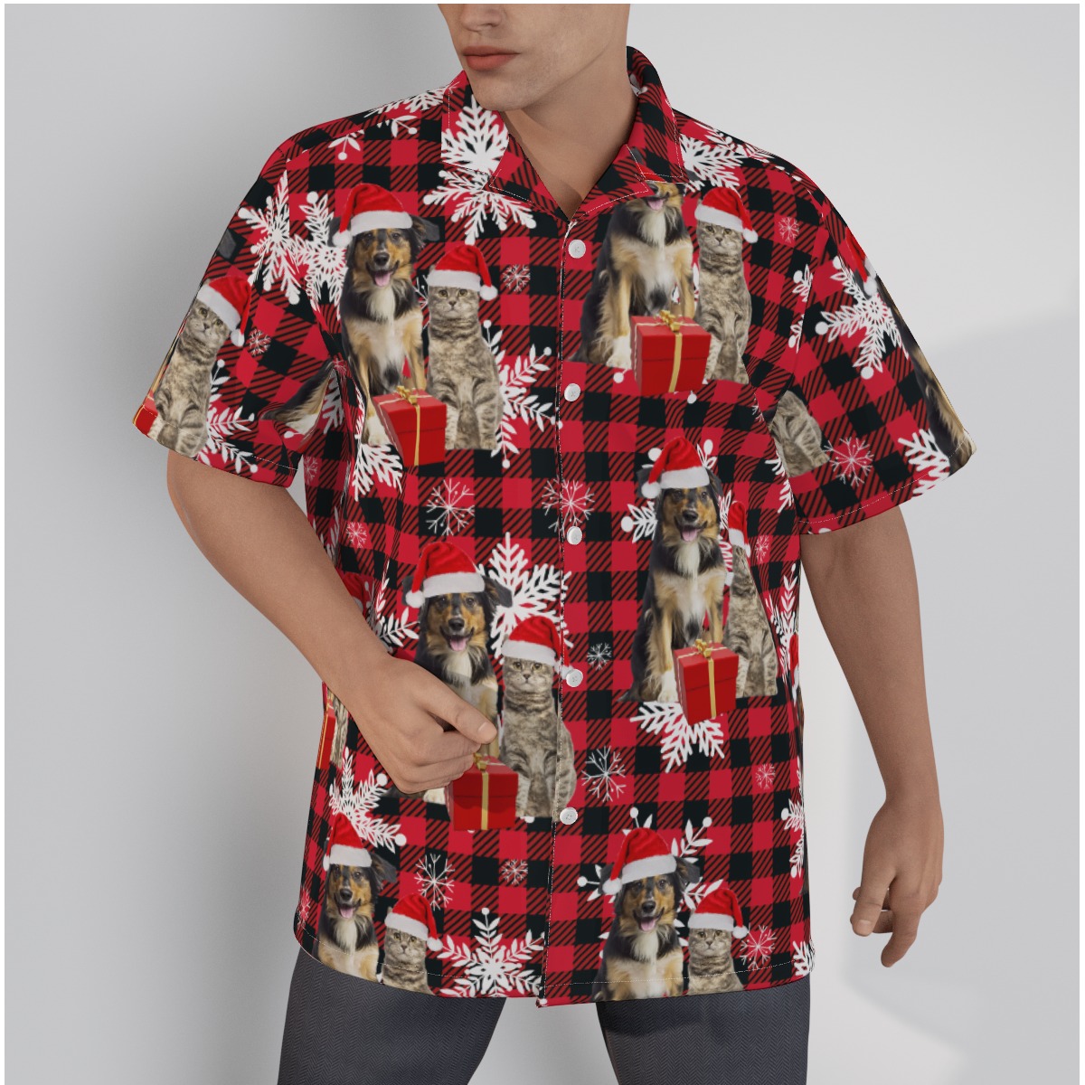 Custom Your Pet Face Hawaiian Christmas Shirt For Men - variant image 1