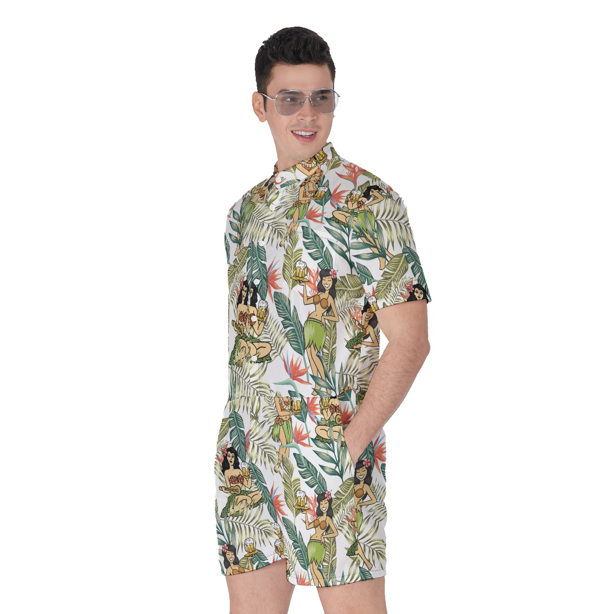 Funny Hula Girl And Beer Tropical Men's Romper