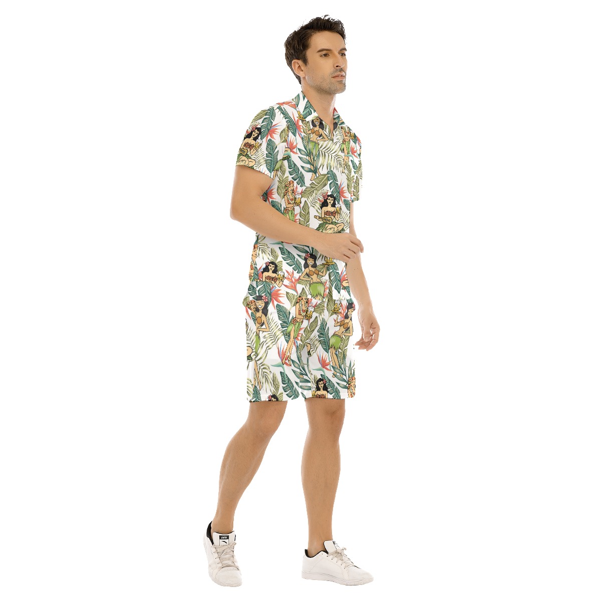 Set Hula Girl Beer Floral Hawaiian Shirt And Matching Shorts For Men
