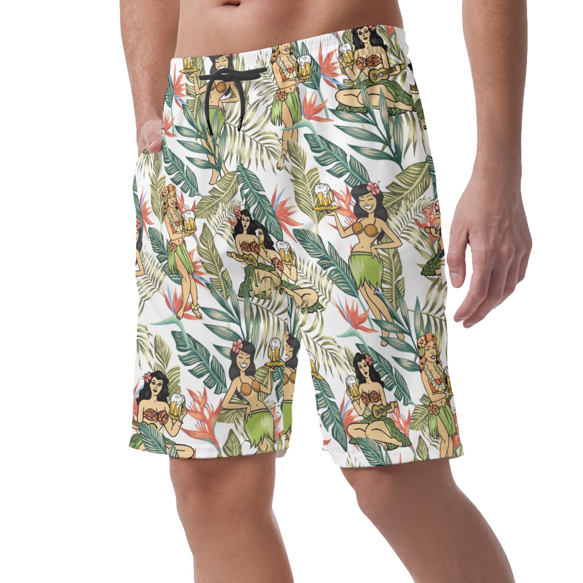 Tropical Hula Girl Beer Hawaiian Beach Shorts