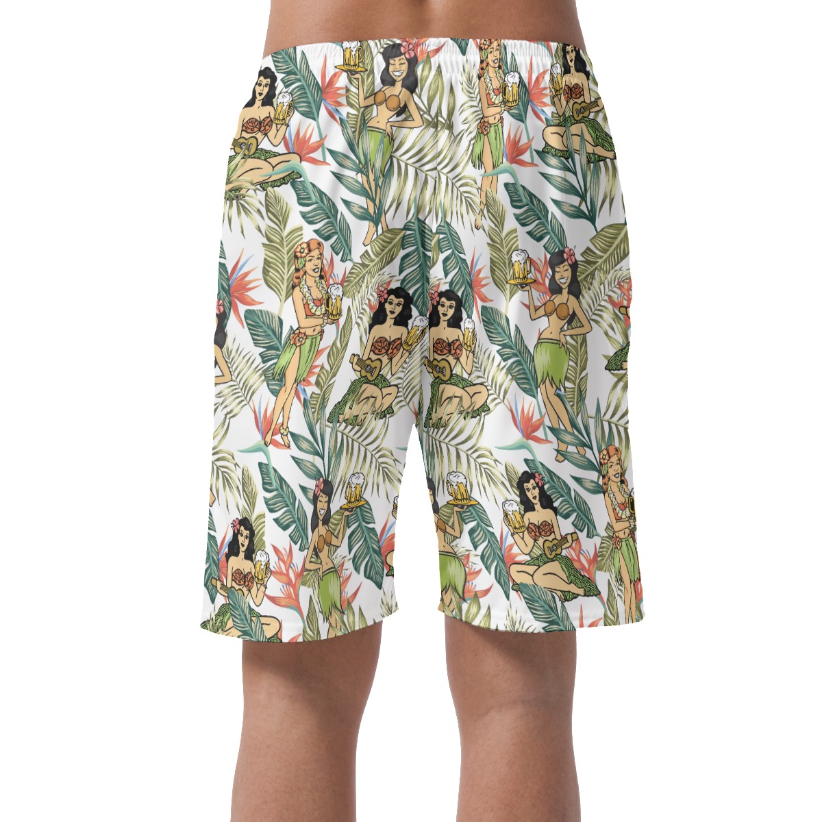 Tropical Hula Girl Beer Hawaiian Beach Shorts