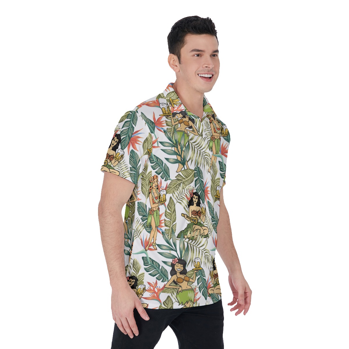 Tropical Hula Girl And Beer Hawaiian Golf Shirt