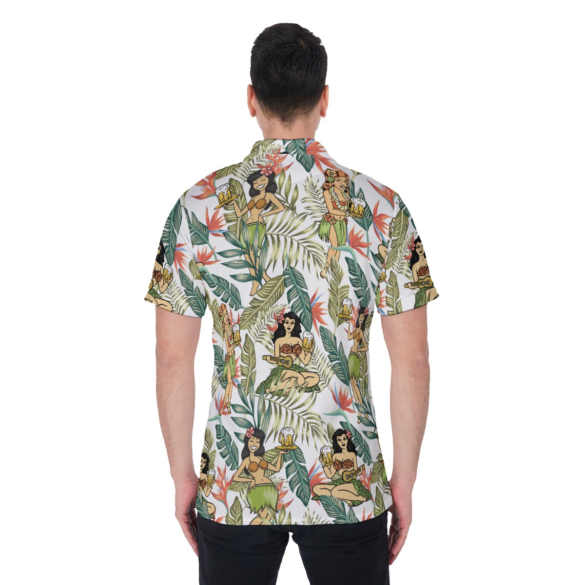 Tropical Hula Girl And Beer Hawaiian Golf Shirt