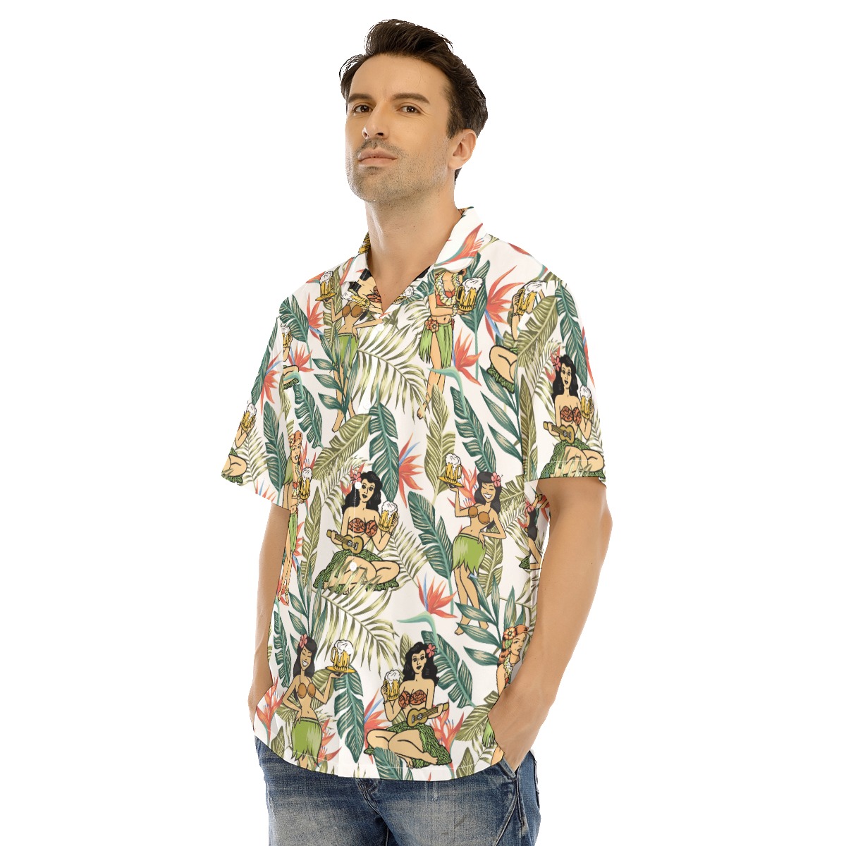 Funny Hula Girl Beer Floral Hawaiian Shirt
