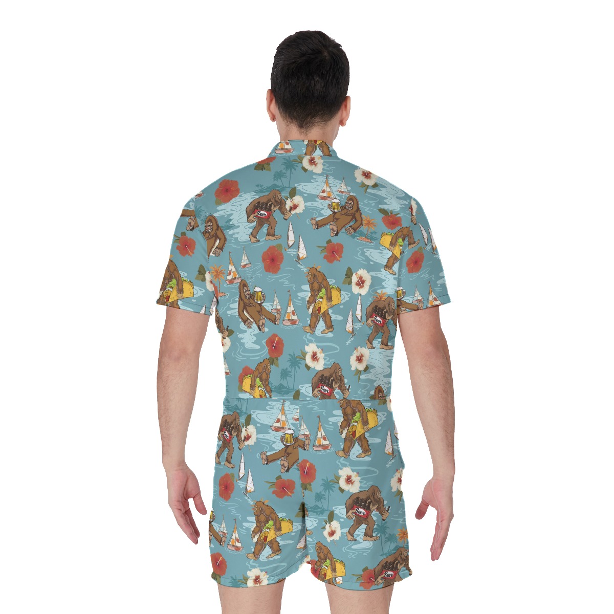 Funny Bigfoot Drinking Beer Blue Hawaiian Romper