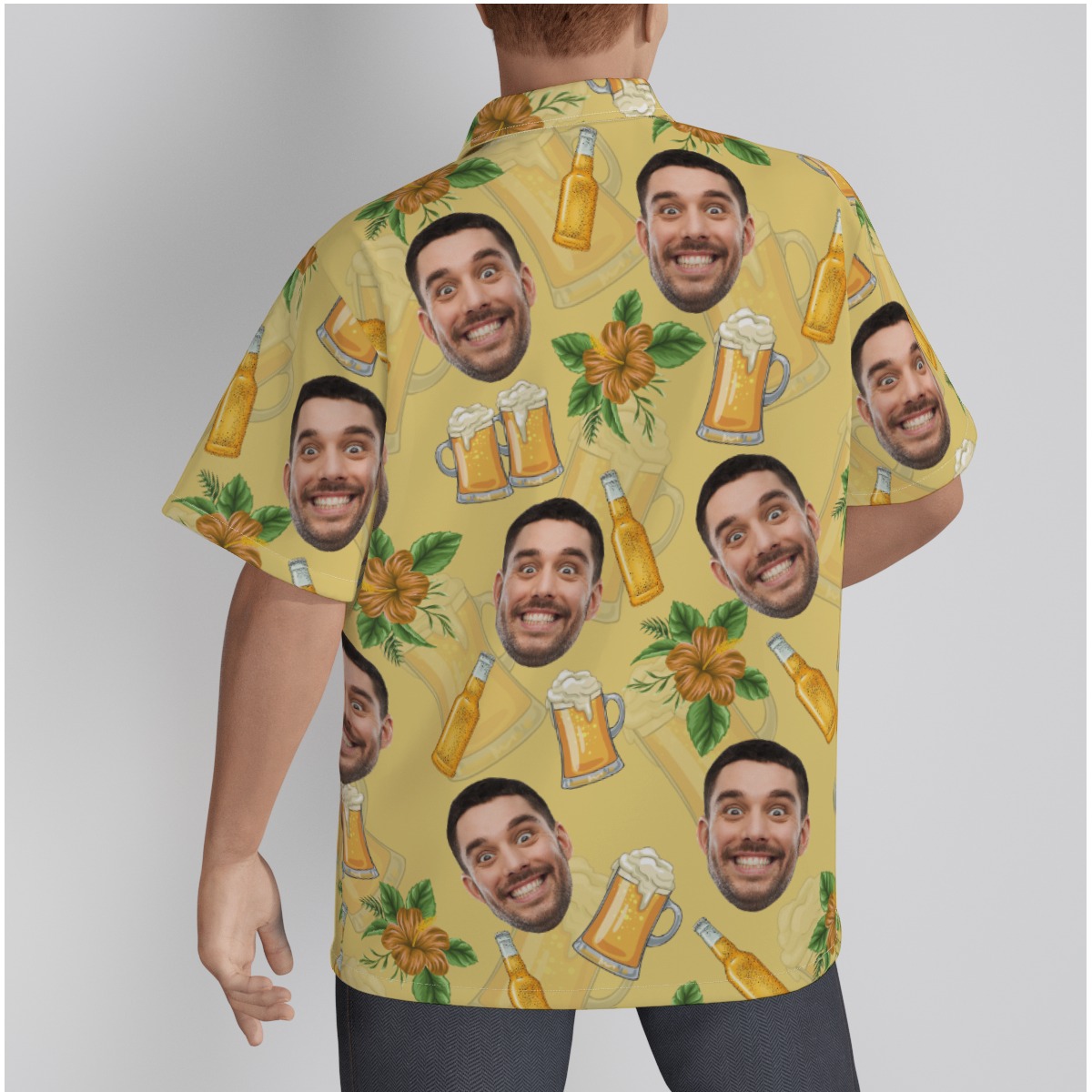 Custom Your Face Beer Flowers Hawaiian Shirt For Men