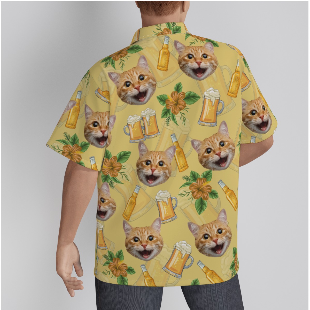 Funny Custom Pet Face Beer Hibiscus Hawaiian Shirt For Men