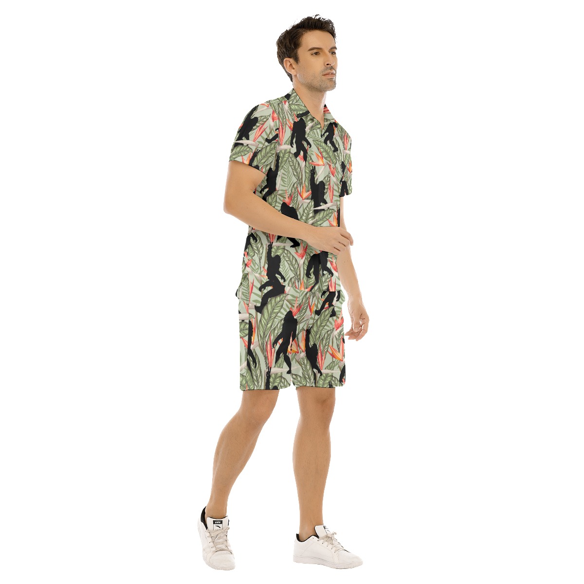 Set Bigfoot Tropical Green Hawaiian Shirt And Matching Shorts For Men