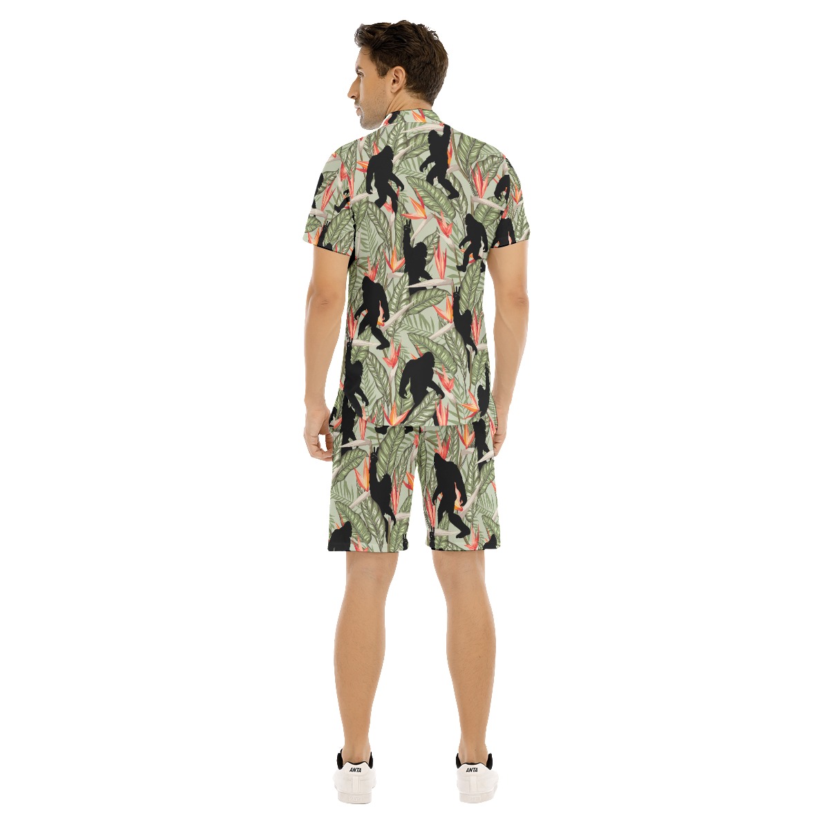 Set Bigfoot Tropical Green Hawaiian Shirt And Matching Shorts For Men