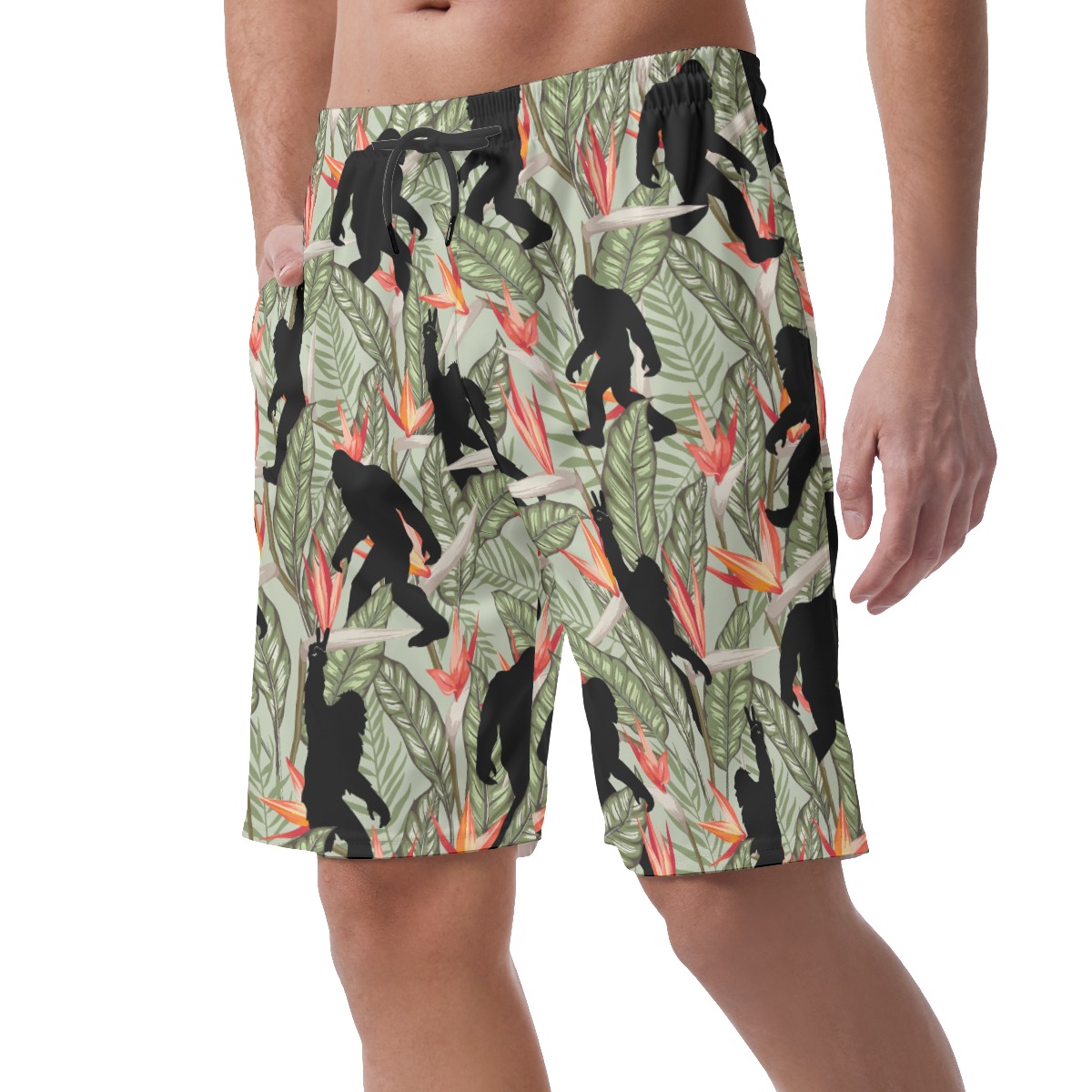 Floral Bigfoot Green Hawaiian Beach Shorts For Men