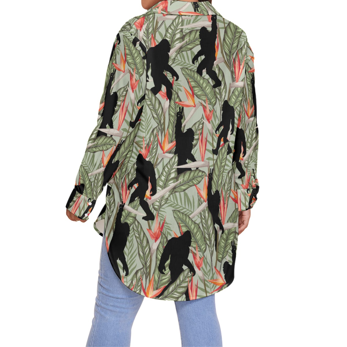 Tropical Bigfoot Green Plus Size Hawaiian Shirt For Women