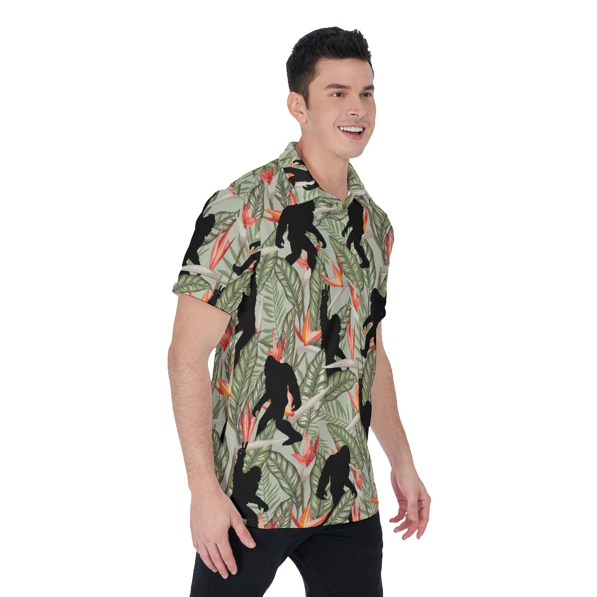 Funny Bigfoot Tropical Hawaiian Polo Golf Shirt For Men