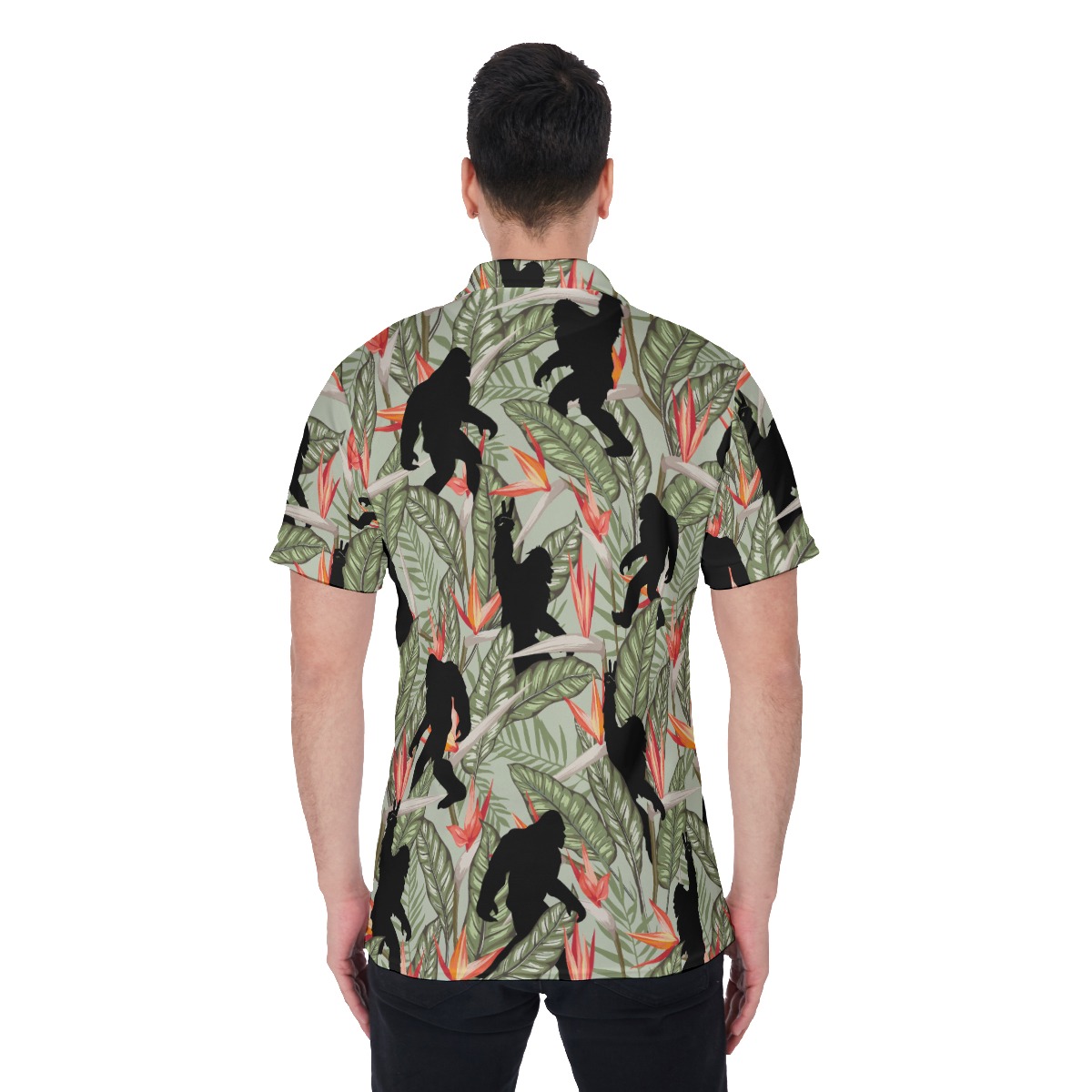 Funny Bigfoot Tropical Hawaiian Polo Golf Shirt For Men