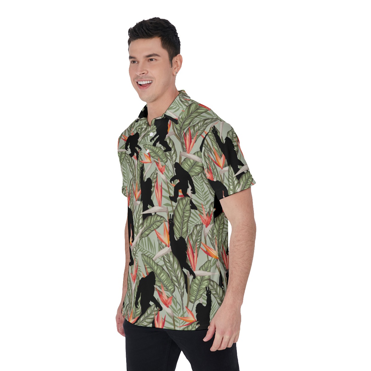 Funny Bigfoot Tropical Hawaiian Polo Golf Shirt For Men