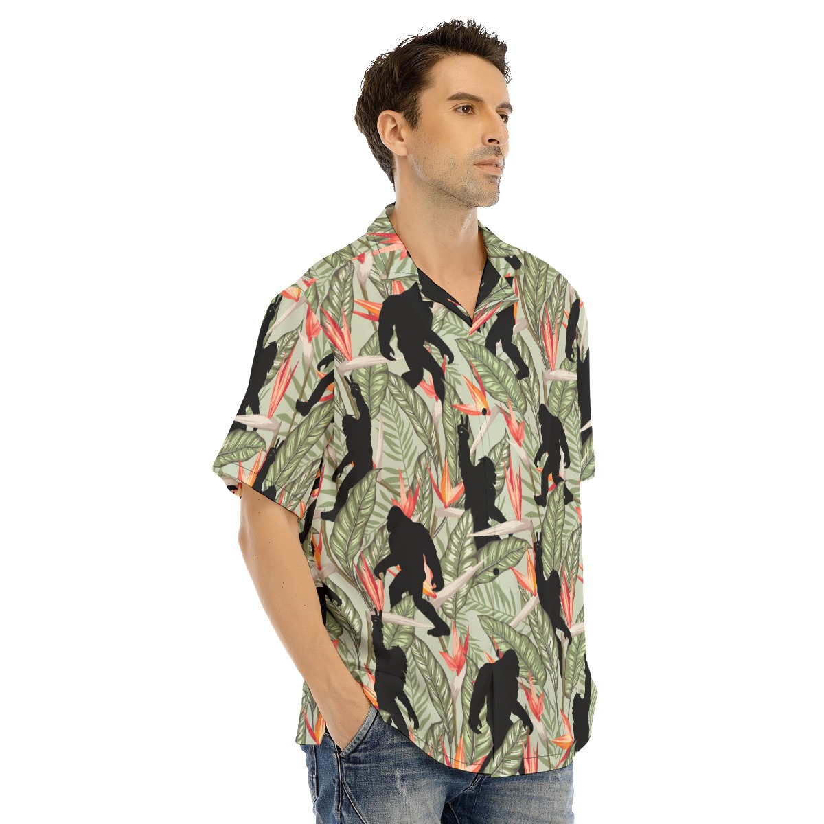 Tropical Bigfoot Green Hawaiian Shirt