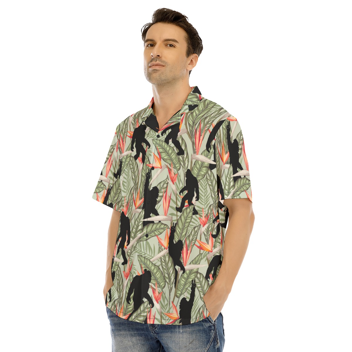 Tropical Bigfoot Green Hawaiian Shirt