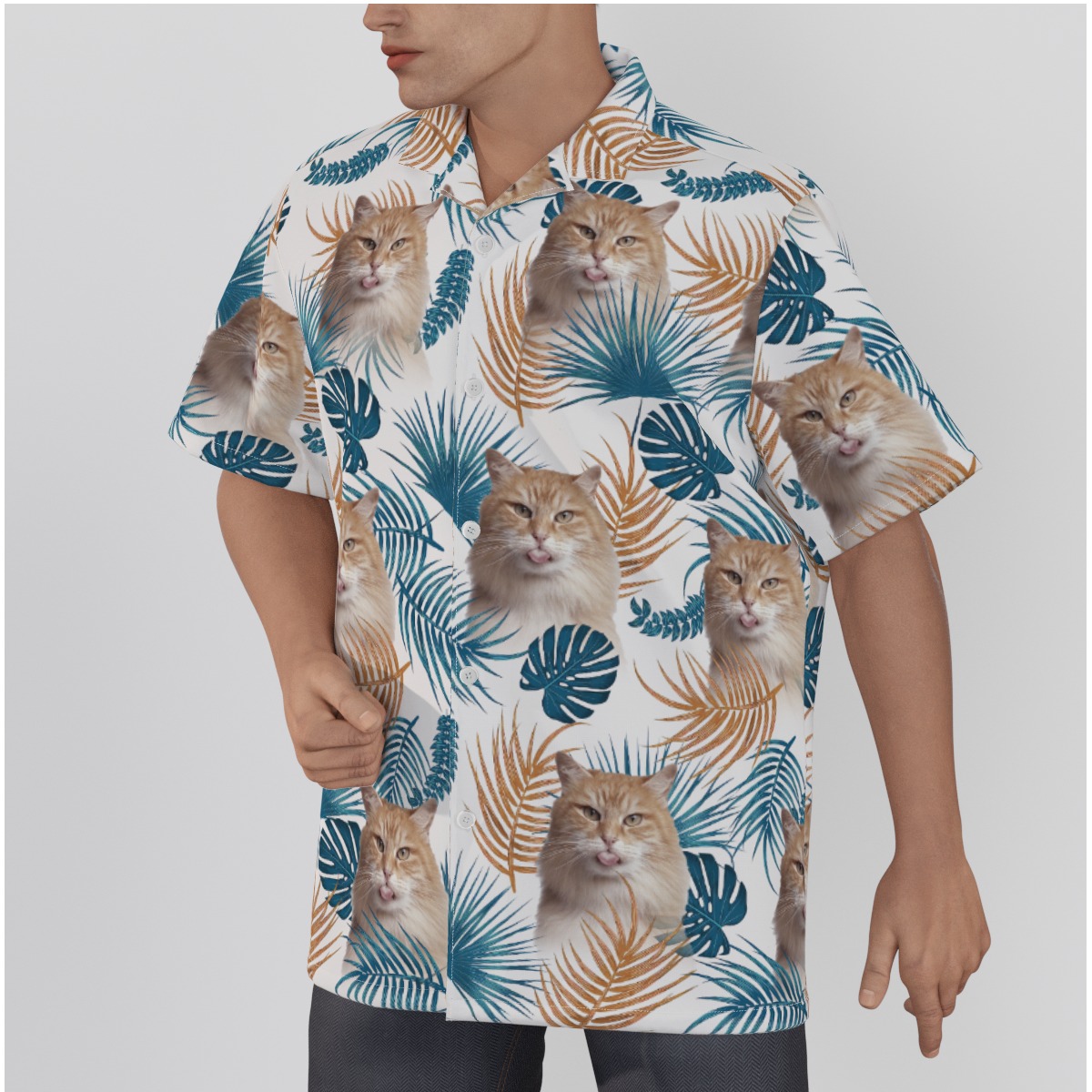 Custom Your Cat Face Hawaiian Shirt Tropical Print