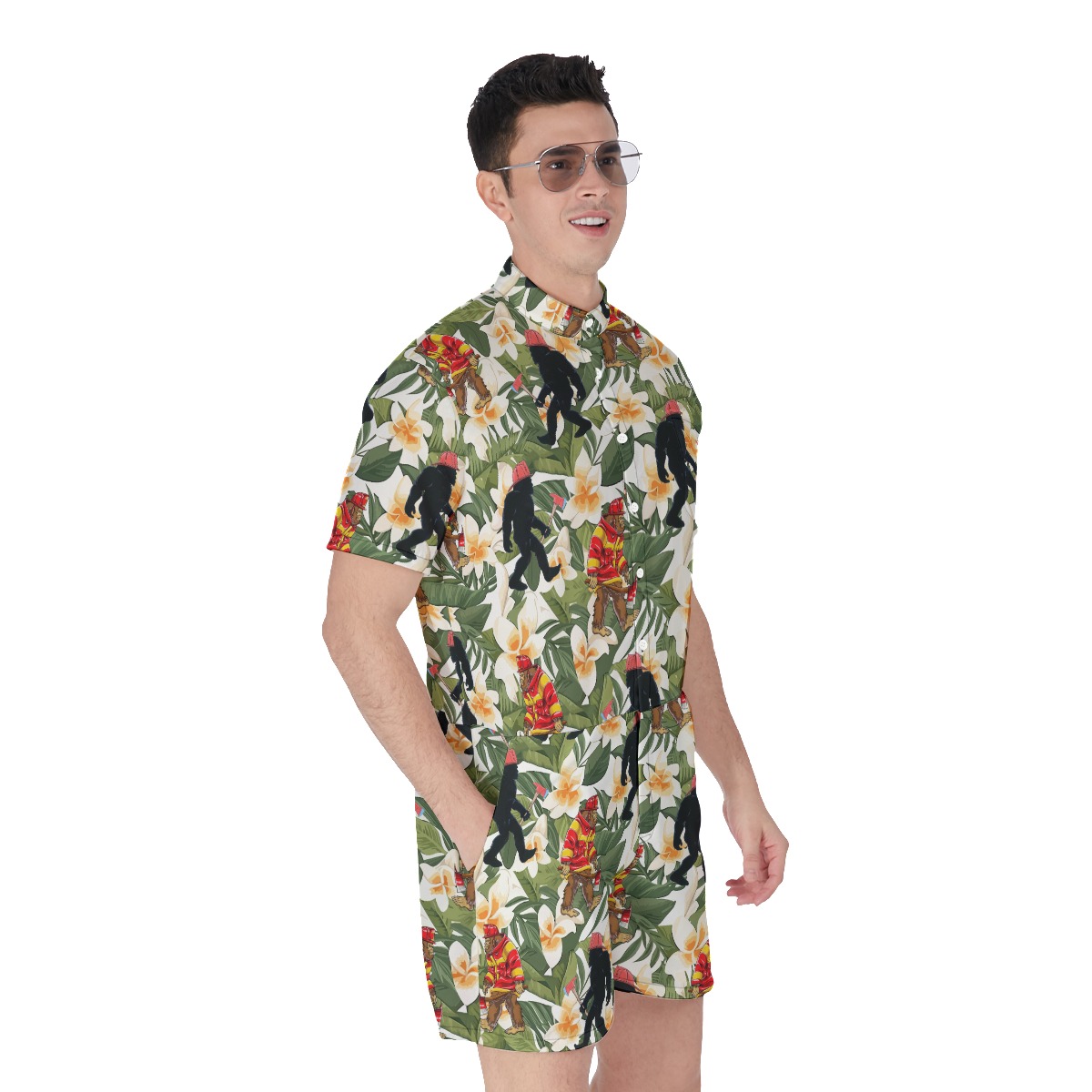 Bigfoot Firefighter Tropical Hawaiian Romper For Men