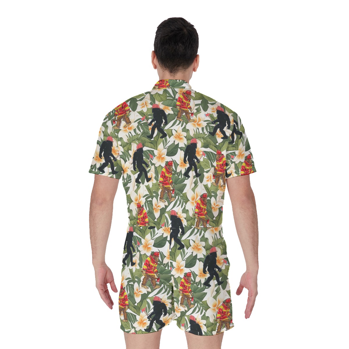 Bigfoot Firefighter Tropical Hawaiian Romper For Men