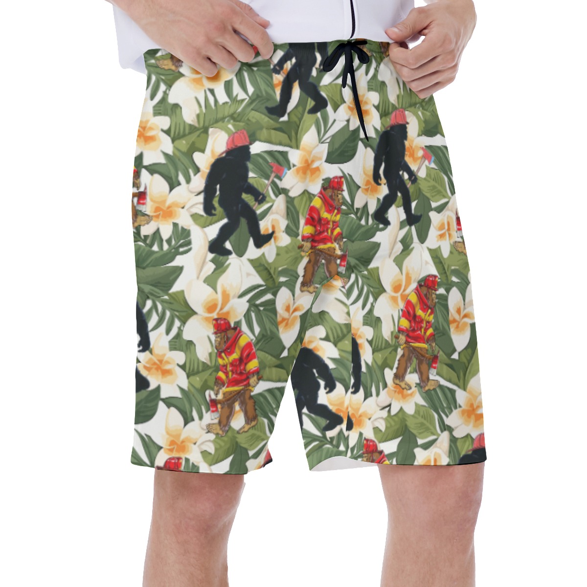 Tropical Bigfoot Firefighter Hawaiian Swim Trunks For Men