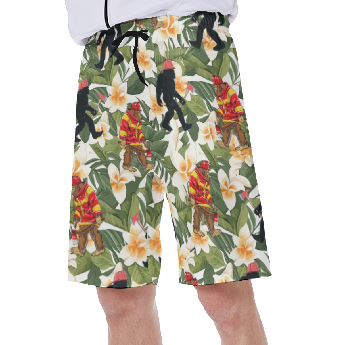 Tropical Bigfoot Firefighter Hawaiian Swim Trunks For Men