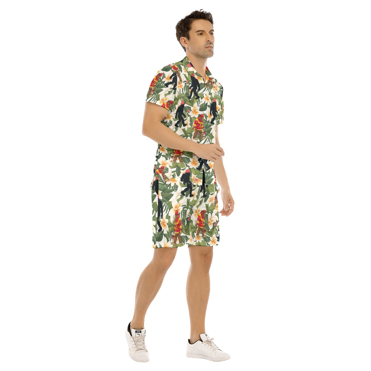 Tropical Firefighter Bigfoot Hawaiian Shirt And Shorts For Men