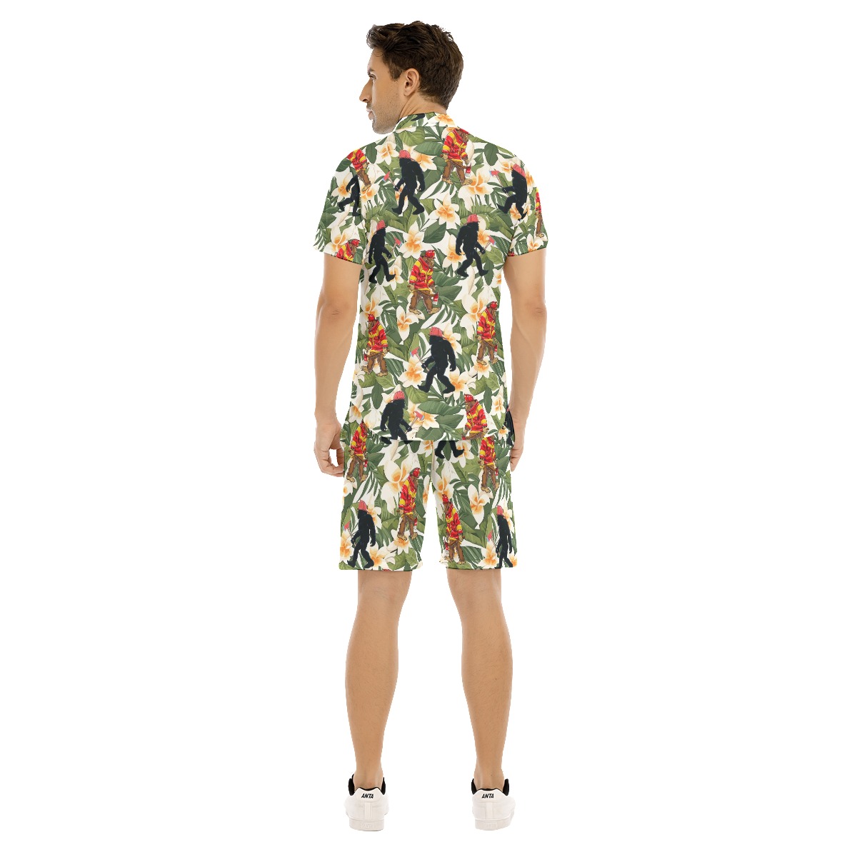 Tropical Firefighter Bigfoot Hawaiian Shirt And Shorts For Men