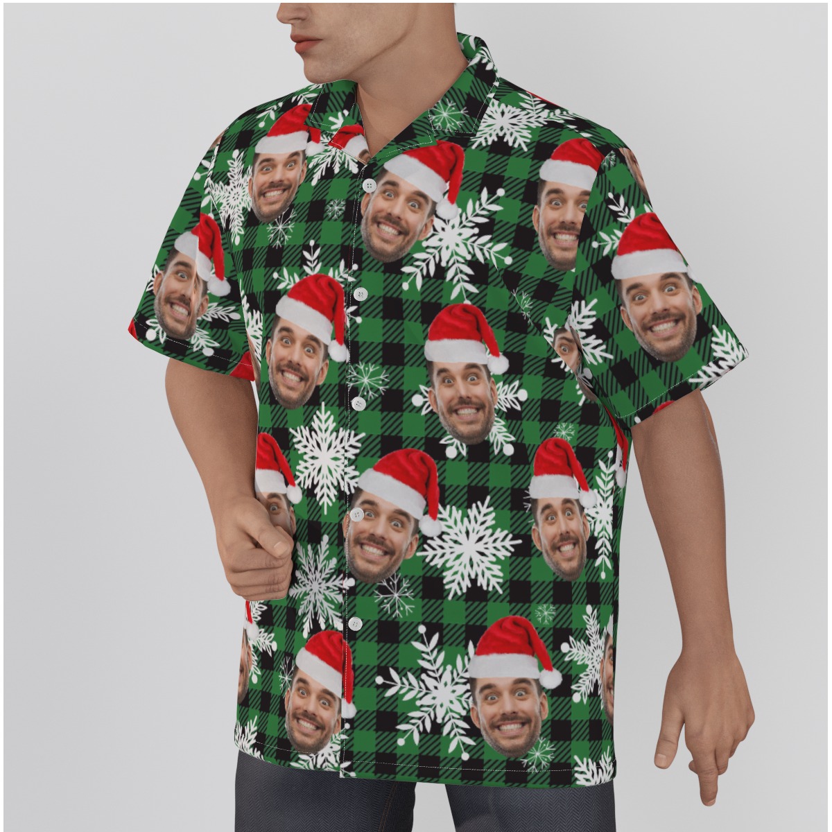 Custom Hawaiian Christmas Shirt With Multiple Faces Buffalo Plaid Christmas Shirt