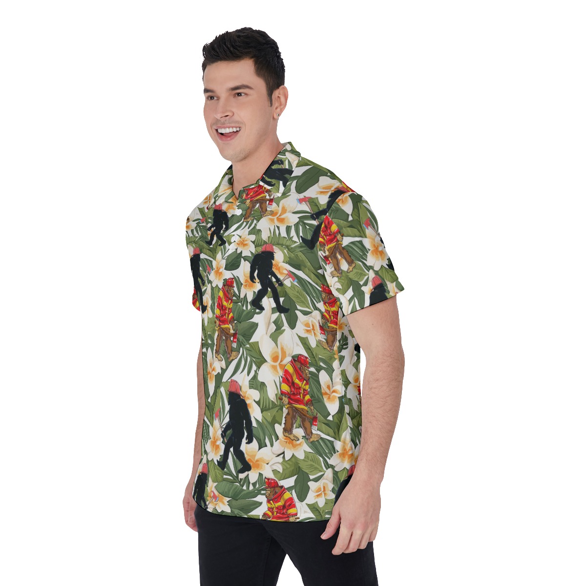 Tropical Bigfoot Firefighter Hawaiian Polo Shirt For Men