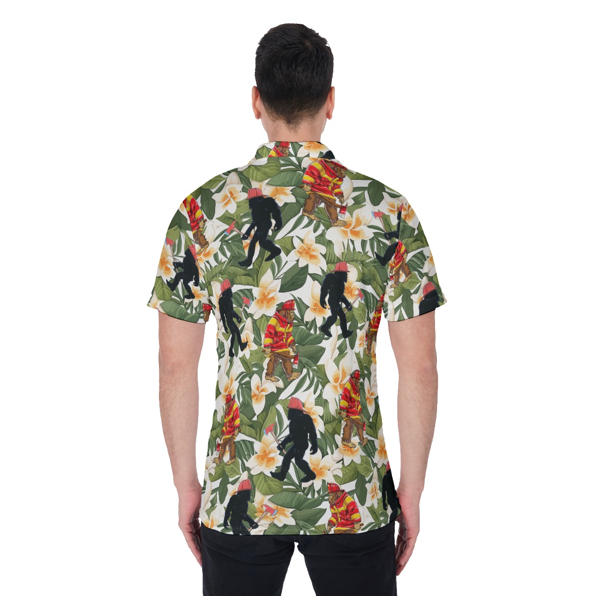 Tropical Bigfoot Firefighter Hawaiian Polo Shirt For Men