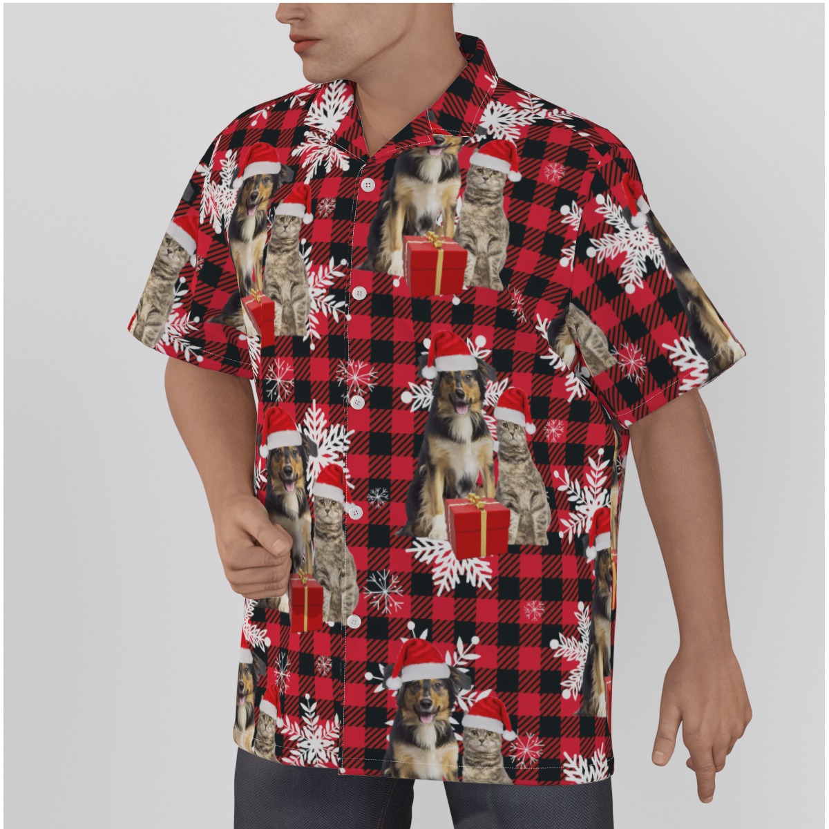 Custom Your Pet Face Hawaiian Christmas Shirt For Men