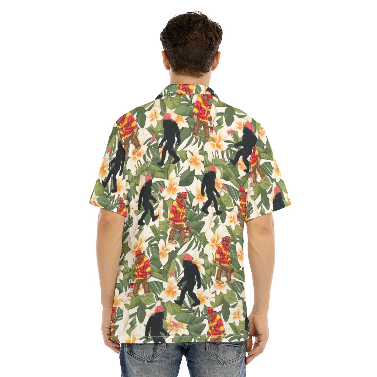 Funny Firefighter Bigfoot Floral Hawaiian Shirt