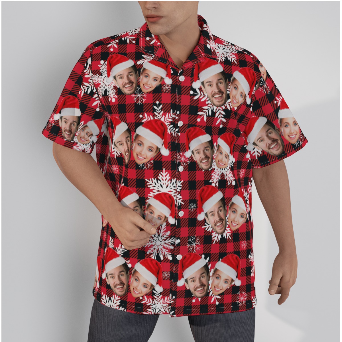 Personalized Couple Face Christmas Shirt With Christmas Hat - variant image 1