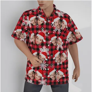 Personalized Couple Face Christmas Shirt With Christmas Hat